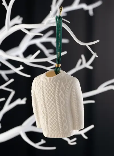 Belleek Hand Painted Aran Jumper Ornament Made in Ireland